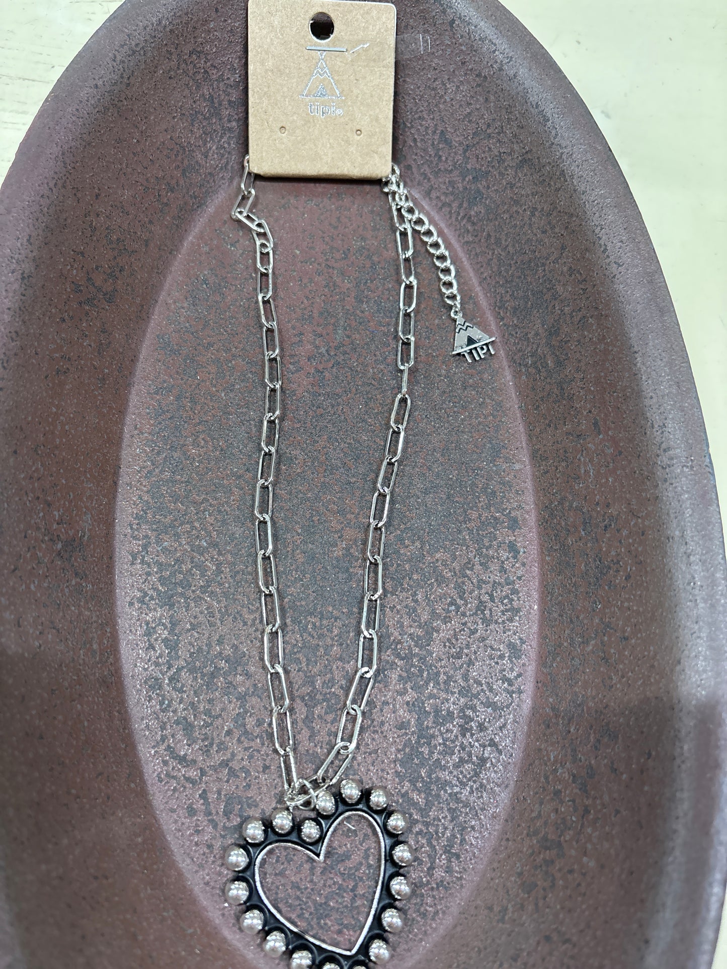 TIPI SILVER 10" CHAIN WITH HEART CHARM W/BALLS