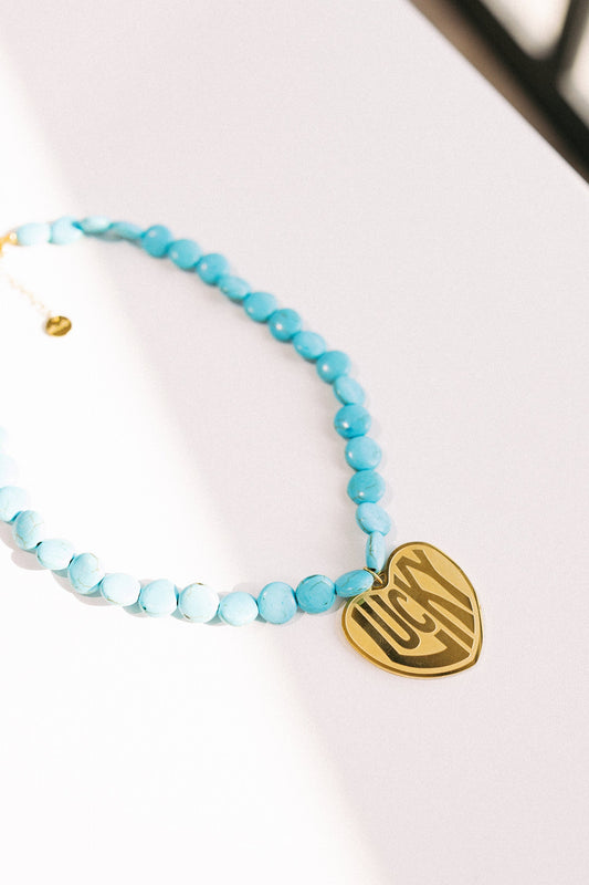 BELJOY LUCKY IN LOVE STONE NECKLACE-TURQ