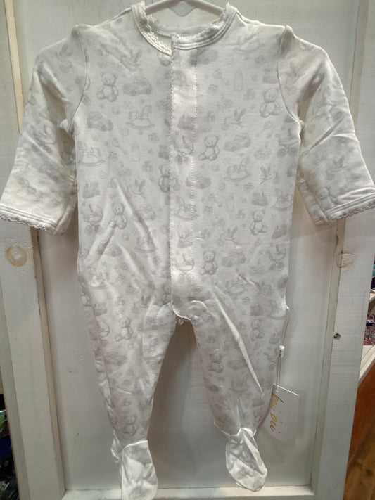BEI BEI SNAP ROMPER- NURSERY TOILE SILVER 0-3