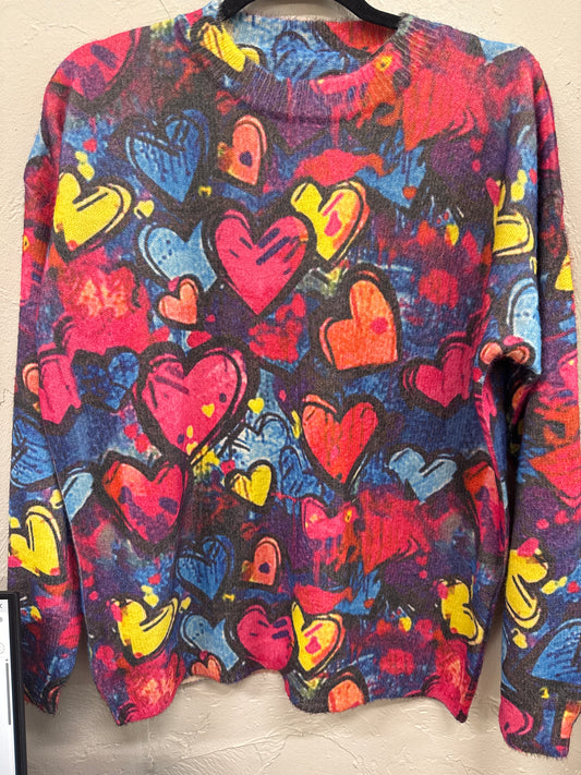 L/S SWEATER W/ HEARTS-MED