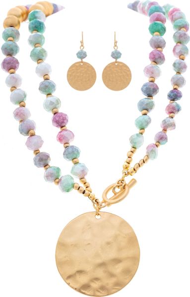 RAIN - PK/GR CONVERTIBLE TOGGLE DISC NECKLACE SET