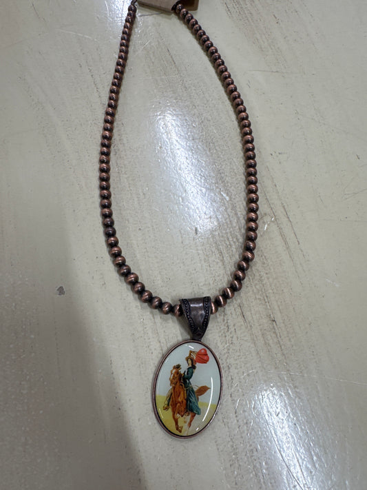 BRONZE NECKLACE W/CHARM-COWGIRL
