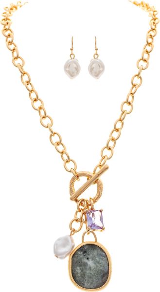 RAIN LABRADORITE FRONT TOGGLE NECKLACE-GOLD