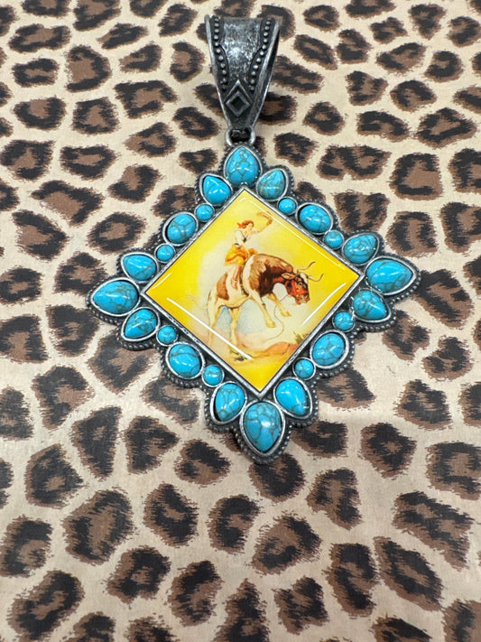 SILVER NECKLACE CHARM-BULL RIDING