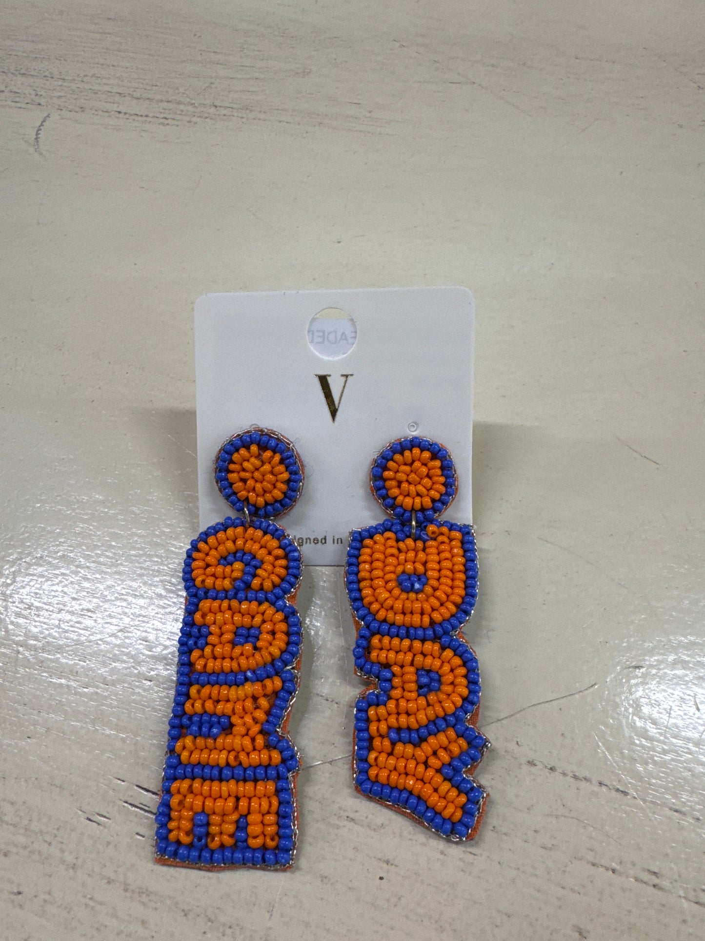 GAME DAY BEADED EARRING-ORANGE/BLUE