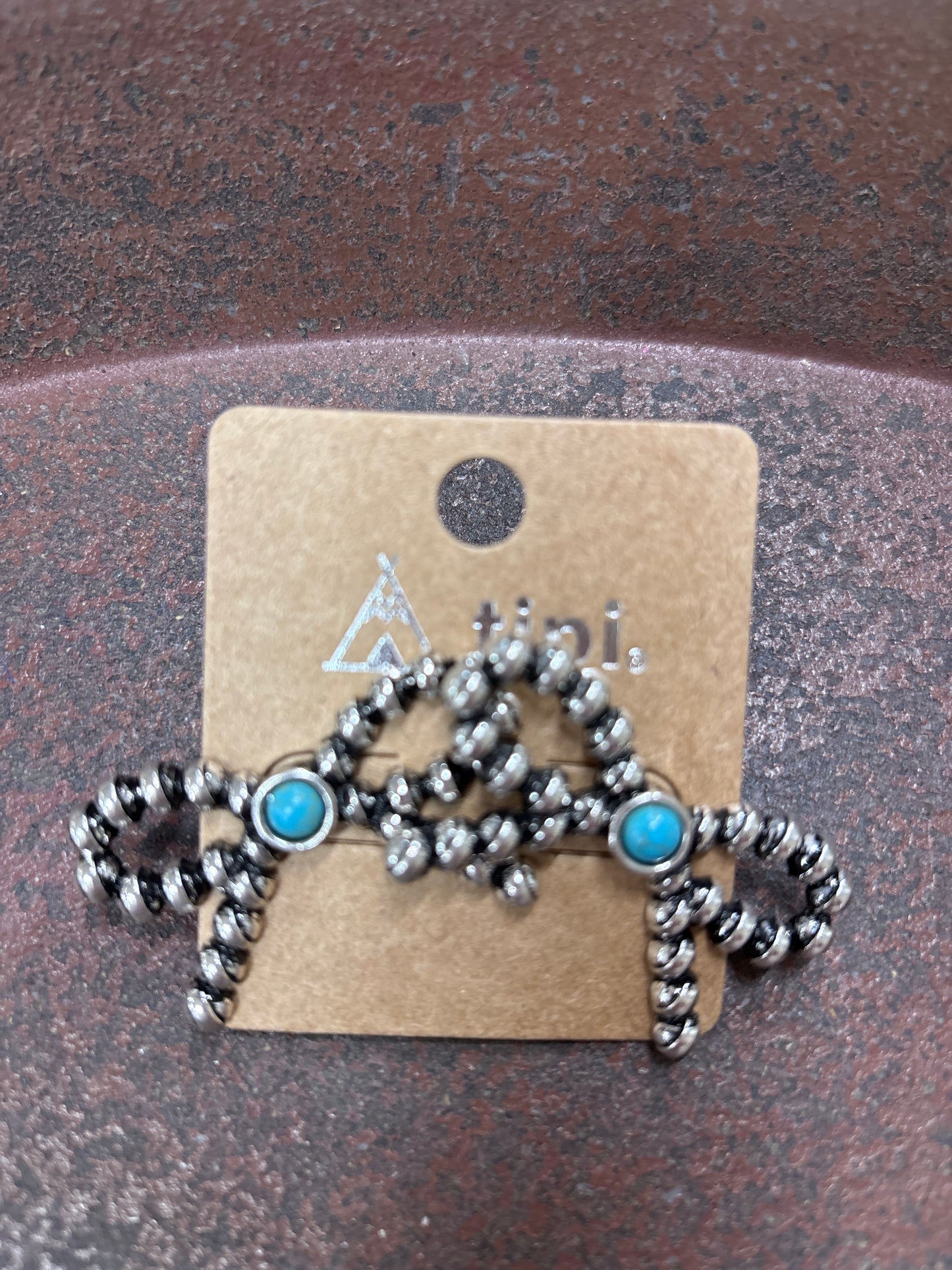 TIPI SILVER BALL BOW EARRINGS W/TURQ IN CENTER