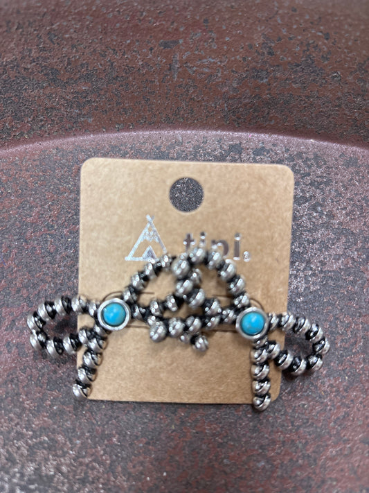 TIPI SILVER BALL BOW EARRINGS W/TURQ IN CENTER