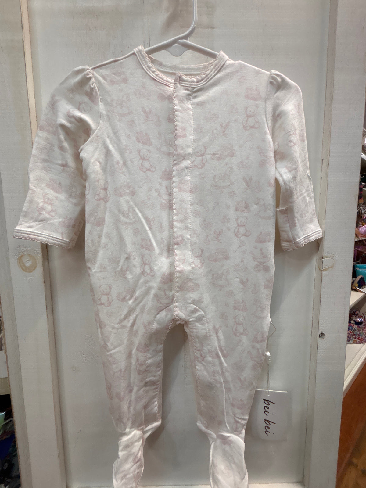 BEI BEI PRINCESS SLEEVE SNAP ROMPER-TOILE PINK 0-3