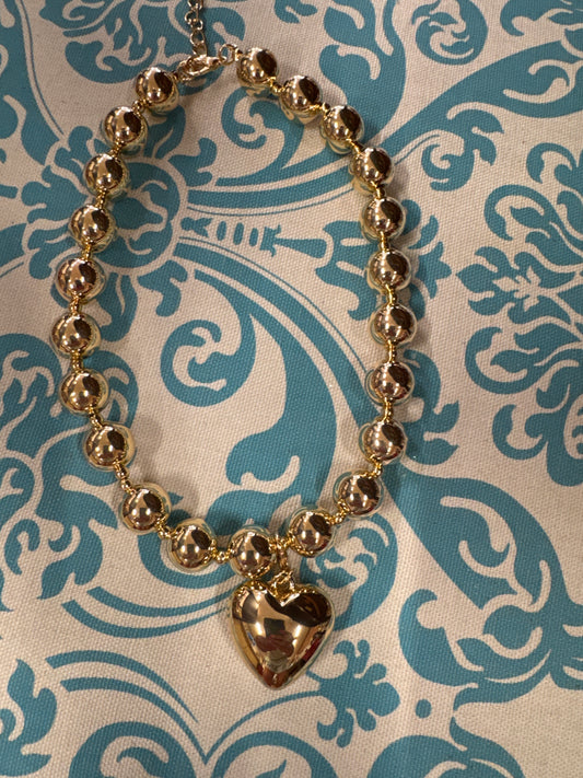 GOLD BALL NECKLACE W/SMALL HEART