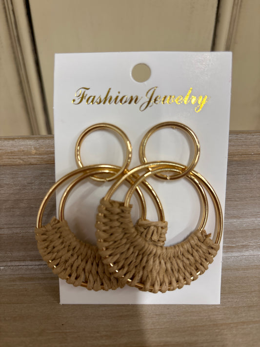 FASHION JEWELRY-GOLD/WICKER EARRINGS