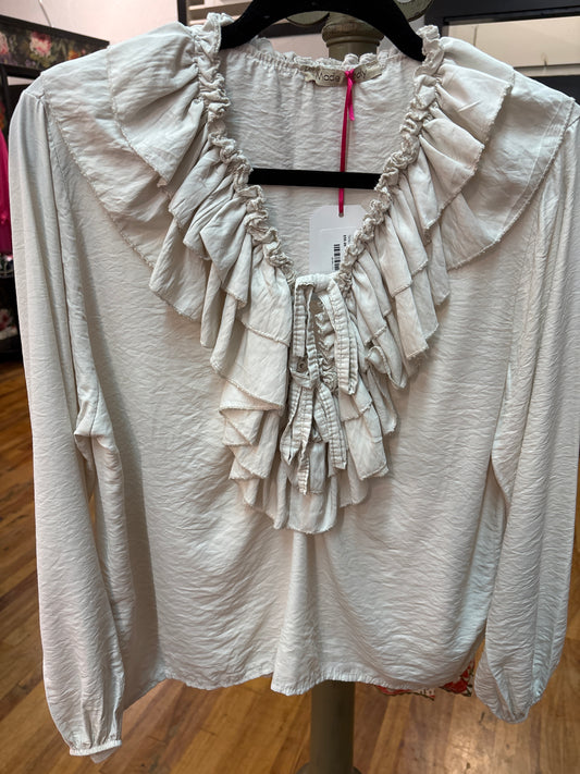YOLLY RUFFLE FRONT SHIRT- TAN-OS