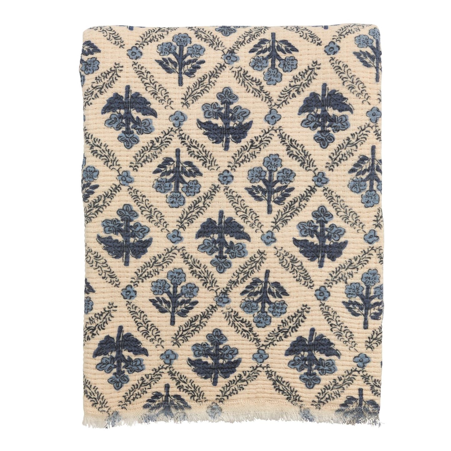 MUD PIE FLOWER PATTERN BLUE THROW BLANKET