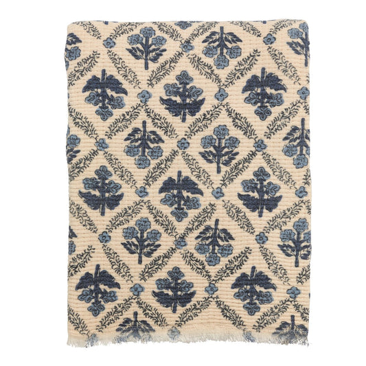 MUD PIE FLOWER PATTERN BLUE THROW BLANKET