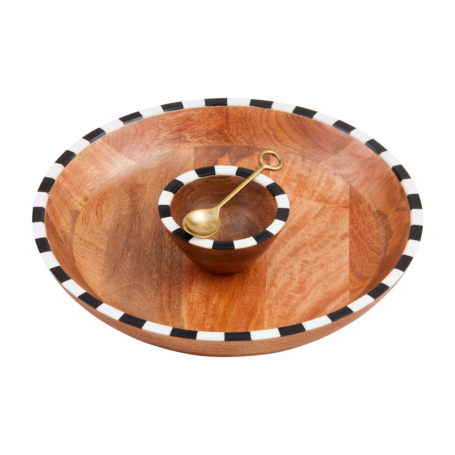 MUD PIE ROUND CHECKERED WOOD CHIP DIP BOWL