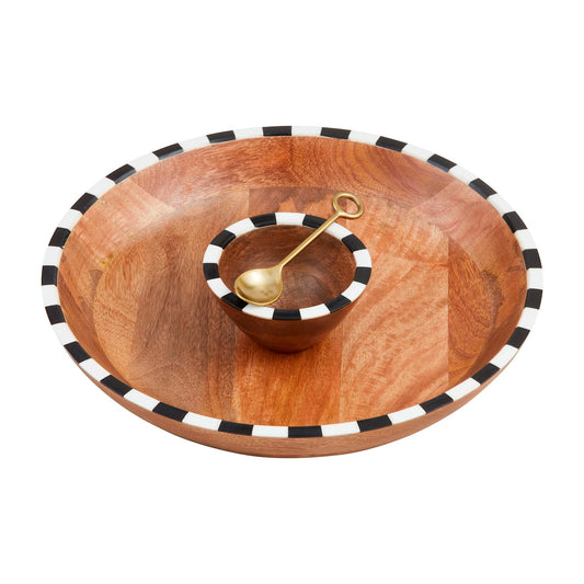 MUD PIE ROUND CHECKERED WOOD CHIP DIP BOWL