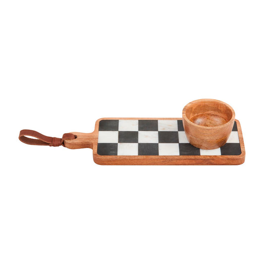 MUD PIE CHECKERED MARBLE DIP TRAY SET