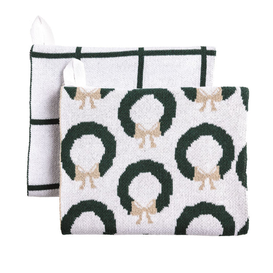 MUD PIE-WREATH KNIT TOWEL-SET OF 2