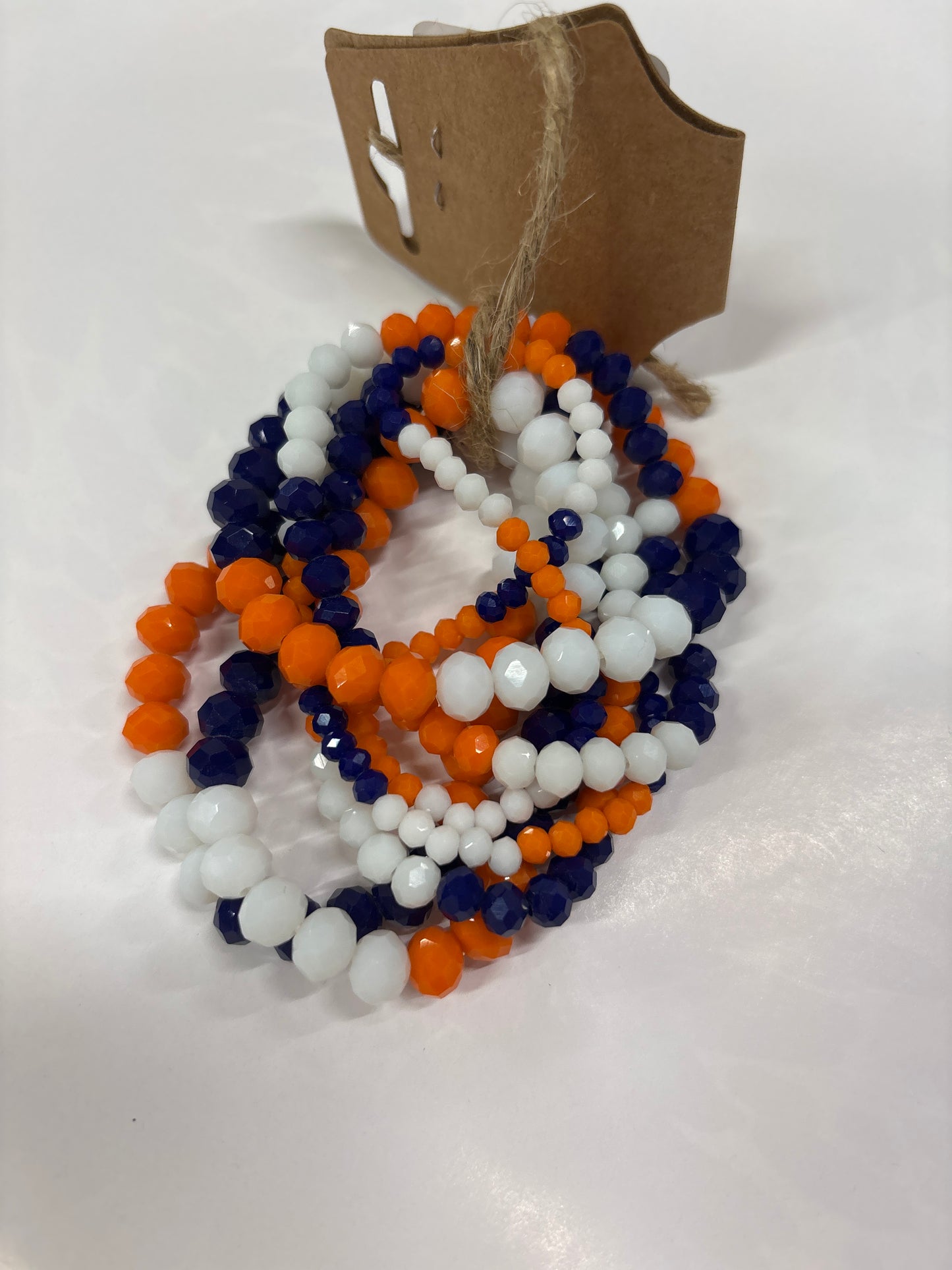 SET OF 7- ORANGE/BLUE/WHITE STRETCH BRACELET