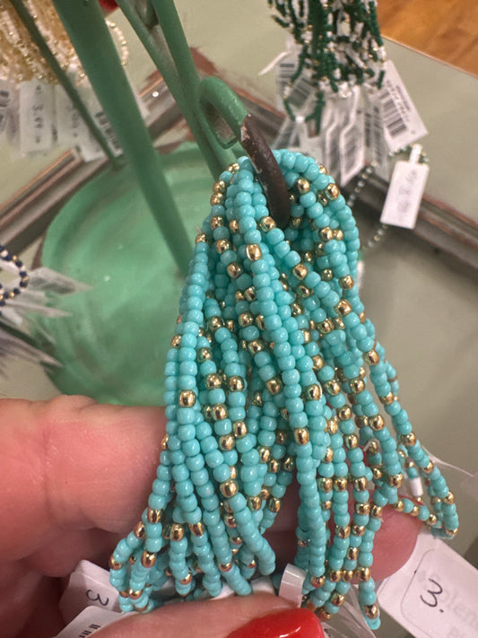 SPLENDID IRIS-2MM -SEED BEAD -AQUA MARINE/GOLD BRACELET