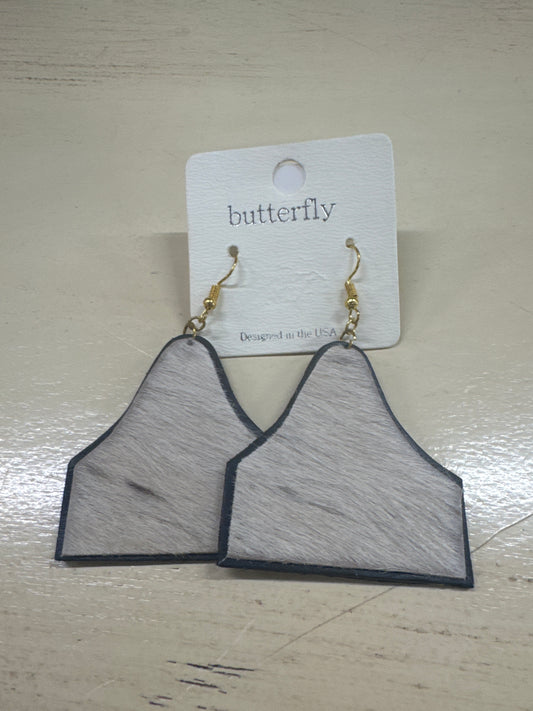 BUTTERFLY -COW HIDE EAR TAG EARRING