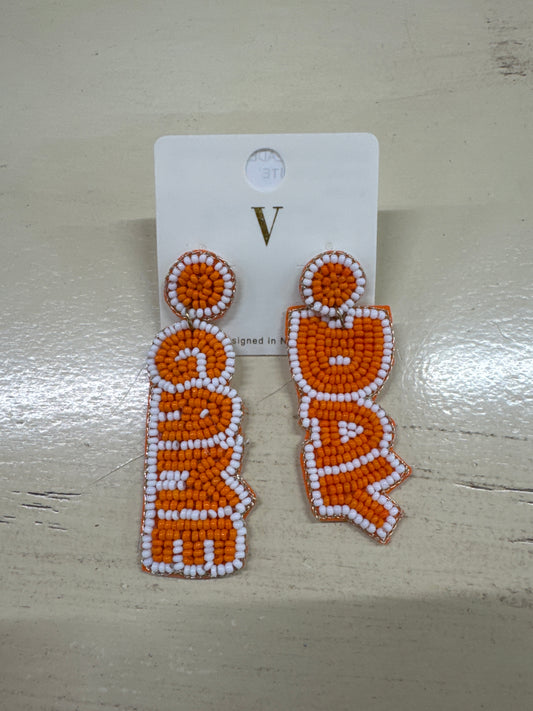 GAME DAY BEADED EARRING-ORANGE/WHITE