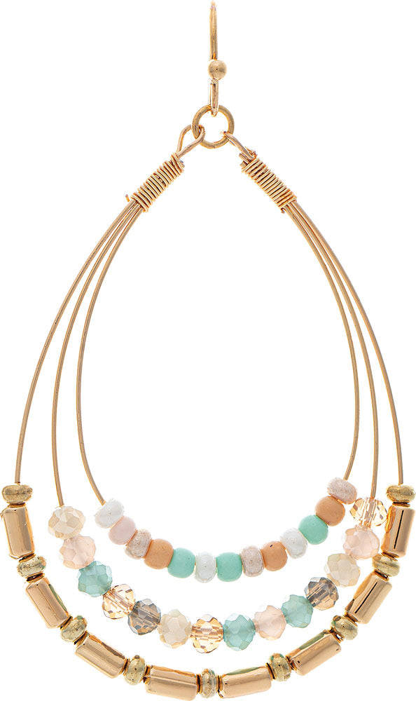 RAIN-BEADED ROW TEARDROP EARRING-GOLD