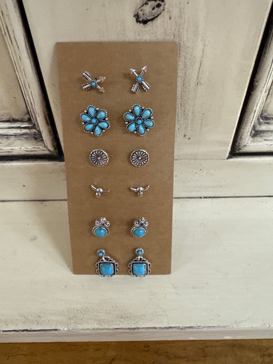 TIPI SET OF 6 SILVER/TURQUOISE DOUBLE ARROW