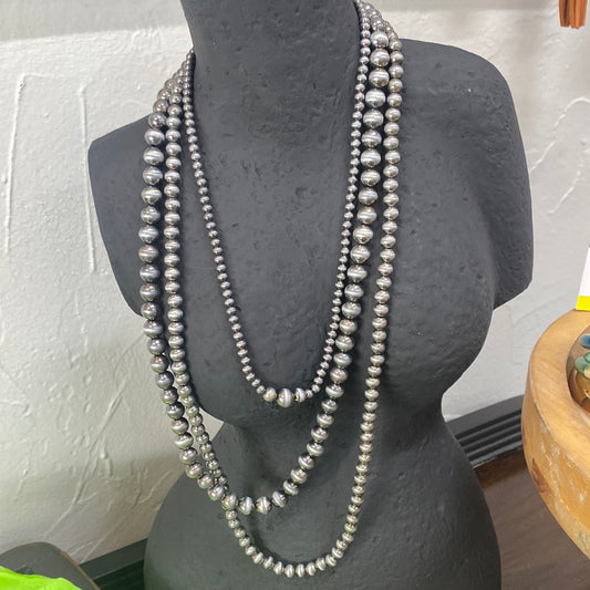 TRIPLE STRAND SILVER BEAD NECKLACE