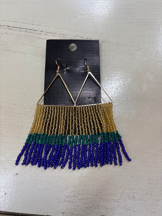 GOLD/GREEN/BLUE BEADED EARRINGS