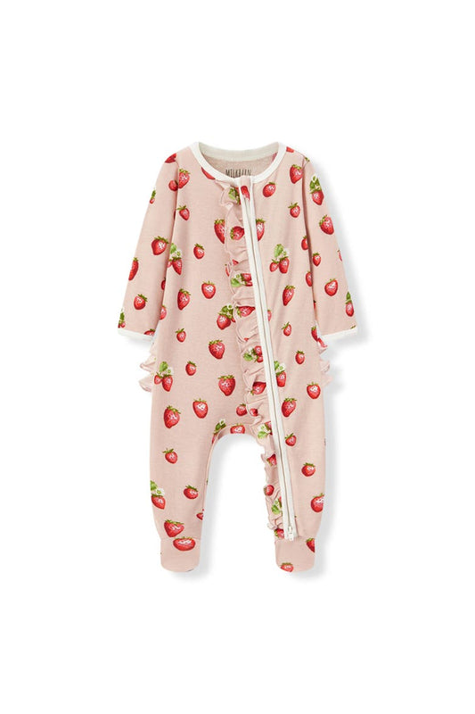 MILKBARN ORGANIC COTTON RUFFLE FOOTIE-STRAWBERRY