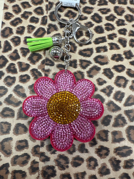 PUFF GLITTER KEY CHAIN-PINK FLORAL