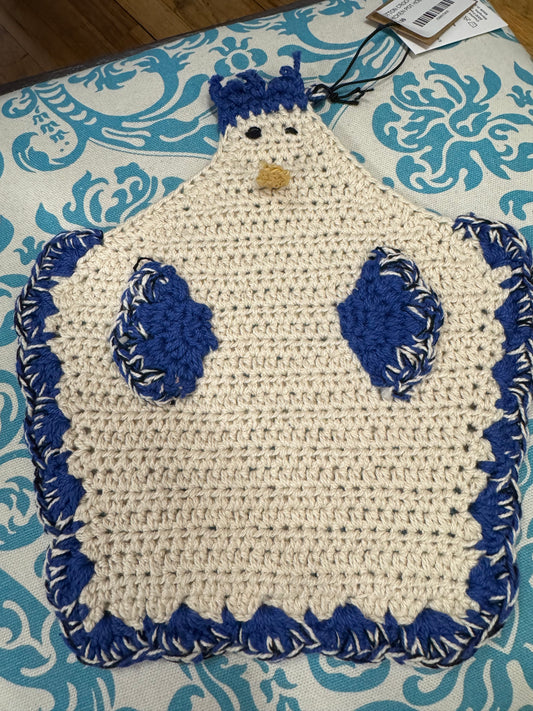 COTTON CROCHETED CHICKEN POT HOLDER-BLUE