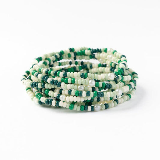 INK & ALLOY SAGE CONFETTI BEADED 10 STRAND BRACELET- GREEN
