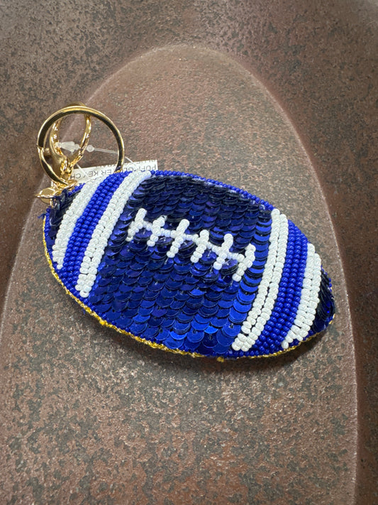 PUFF GLITTER KEY CHAIN-BLUE FOOTBALL