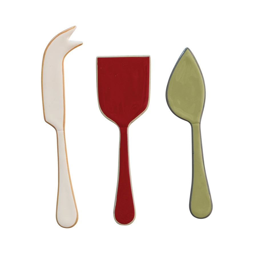 S/3 7" STAINLESS STEEL CHEESE SERVERS-RED/GREEN/CR