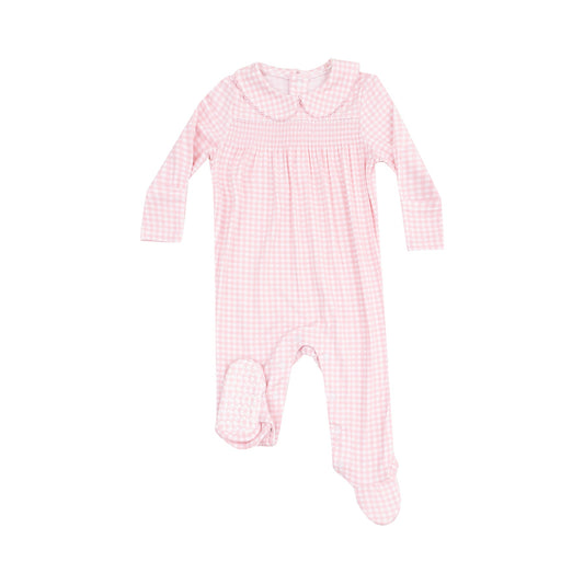 ANGEL DEAR MINI GINGHAM PINK SNAP FOOTIE