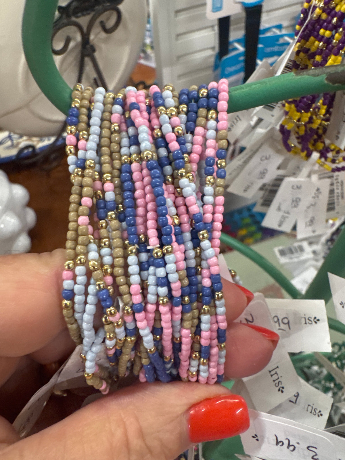 SPLENDID IRIS-2MM -SEED BEAD -PK/TAUPE/BLUE/GOLD BRACELET