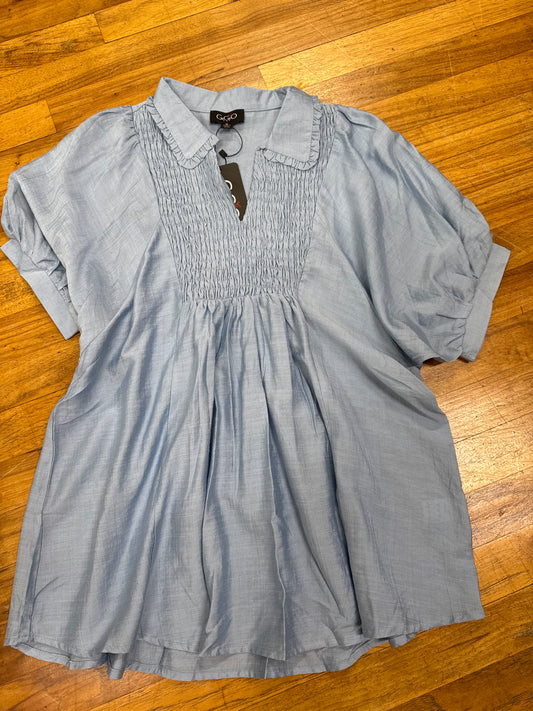 GIGIO-LT DENIM PUFF SLEEVE-TOP