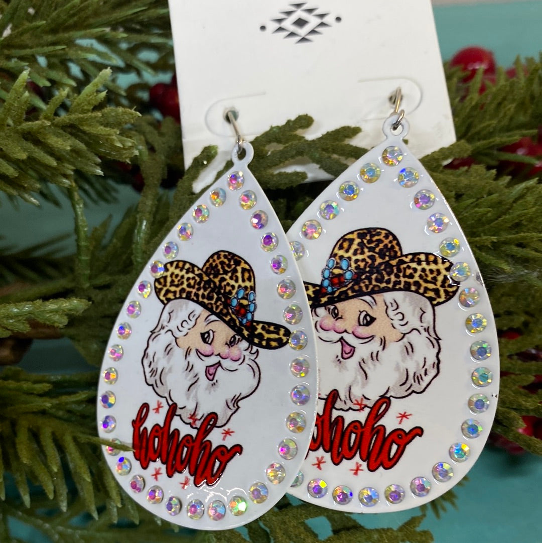 OVAL WHITE METAL SANTA EARRINGS