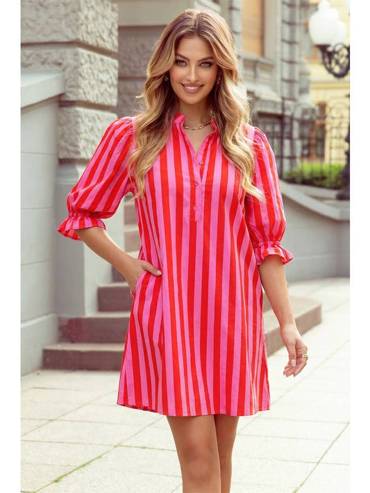 LITTLE DAISY CLOSET- RED/PINK STRIPE DRESS