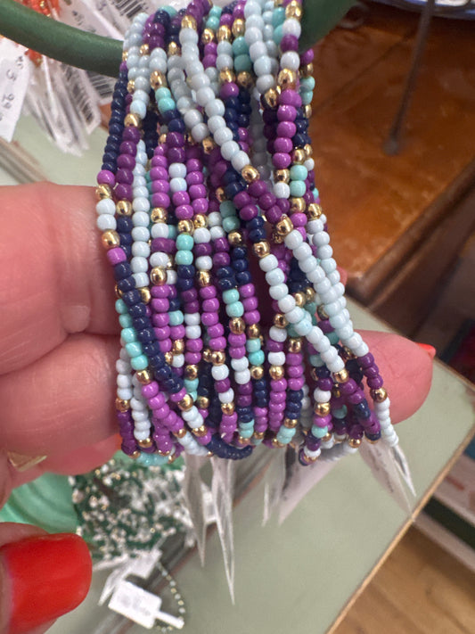 SPLENDID IRIS-2MM -SEED BEAD -PUR/BL/GOLD BRACELET
