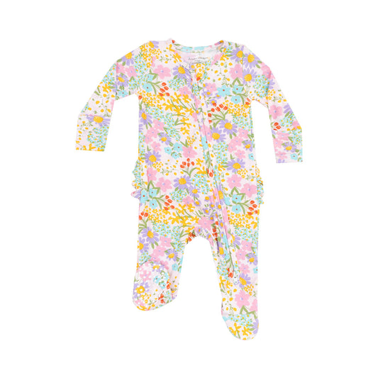 ANGEL DEAR AMELIA FLORAL RUFFLE ZIPPER FOOTIE