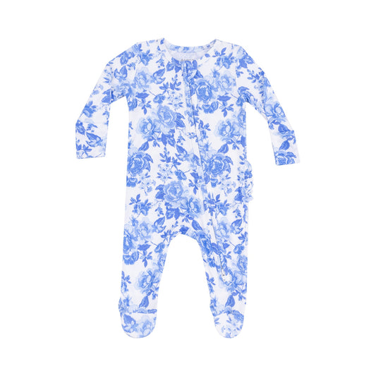 ANGEL DEAR ROSES IN BLUE RUFFLE ZIPPER FOOTIE