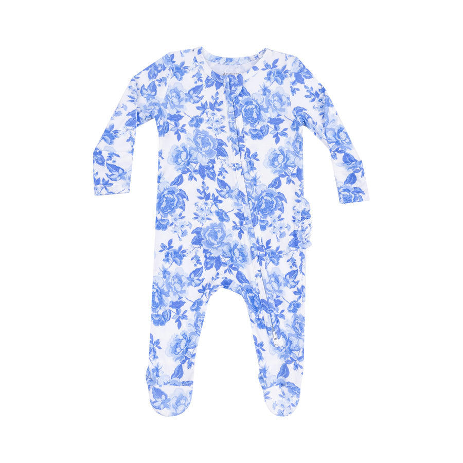 ANGEL DEAR ROSES IN BLUE ZIPPER RUFFLE FOOTIE
