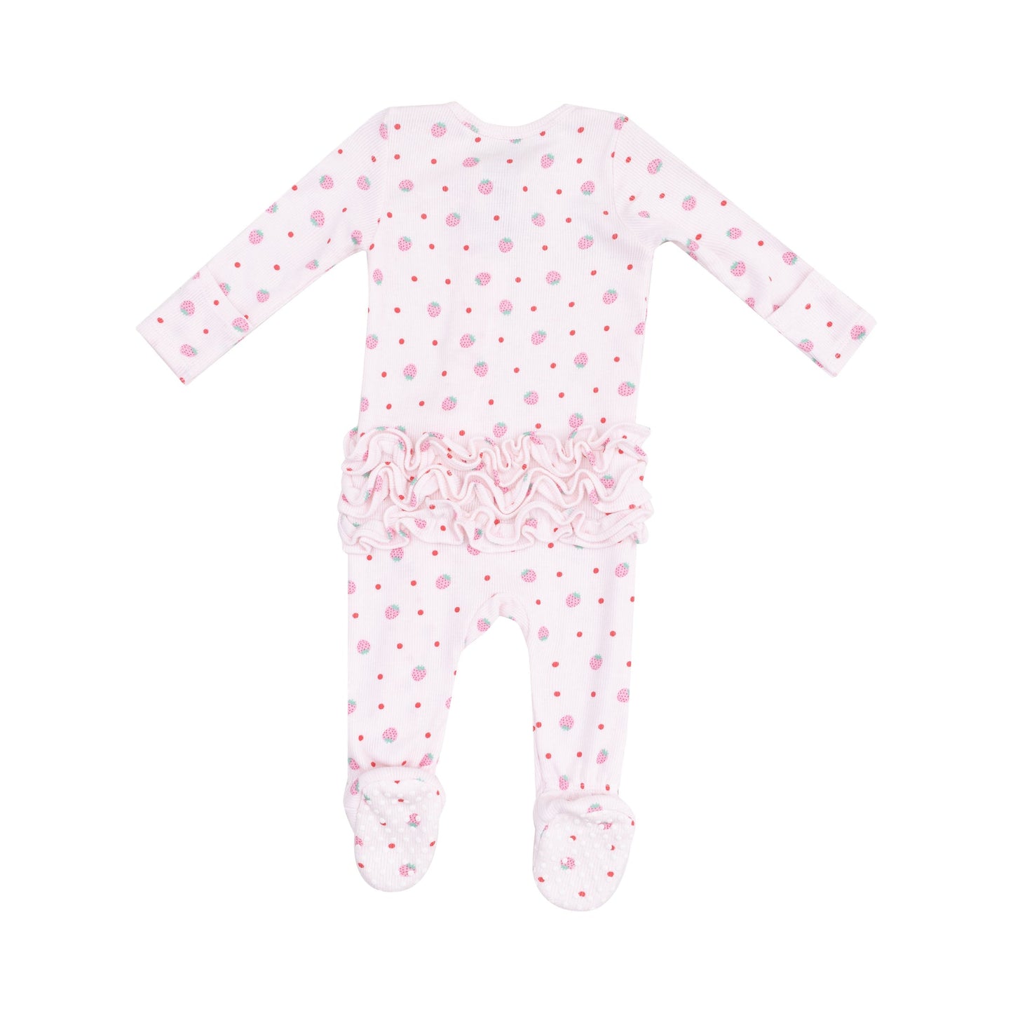ANGEL DEAR STRAWBERRY DOT ZIPPER RUFFLE FOOTIE