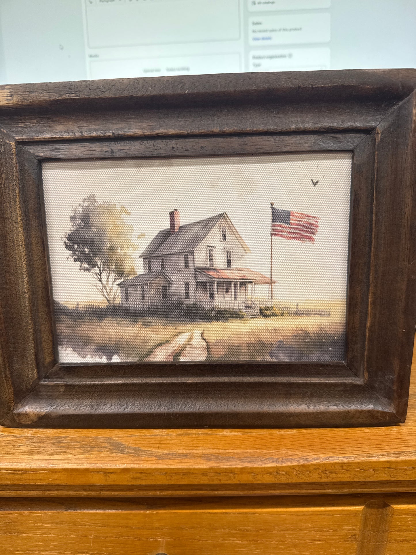 5X7 FRAMED ART-HOUSE W/AMERICAN FLAG