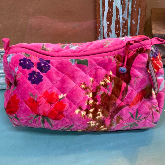 QUILT COTTON VELVET ZIP POUCH-PINK FLORA