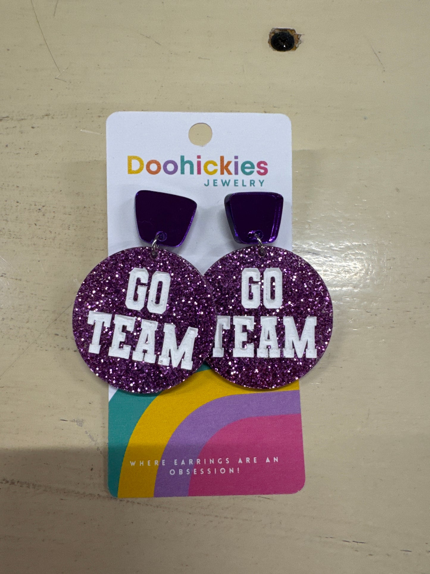 DOOHOOKIES- GO TEAM GLITTER DANGLE EARRINGS