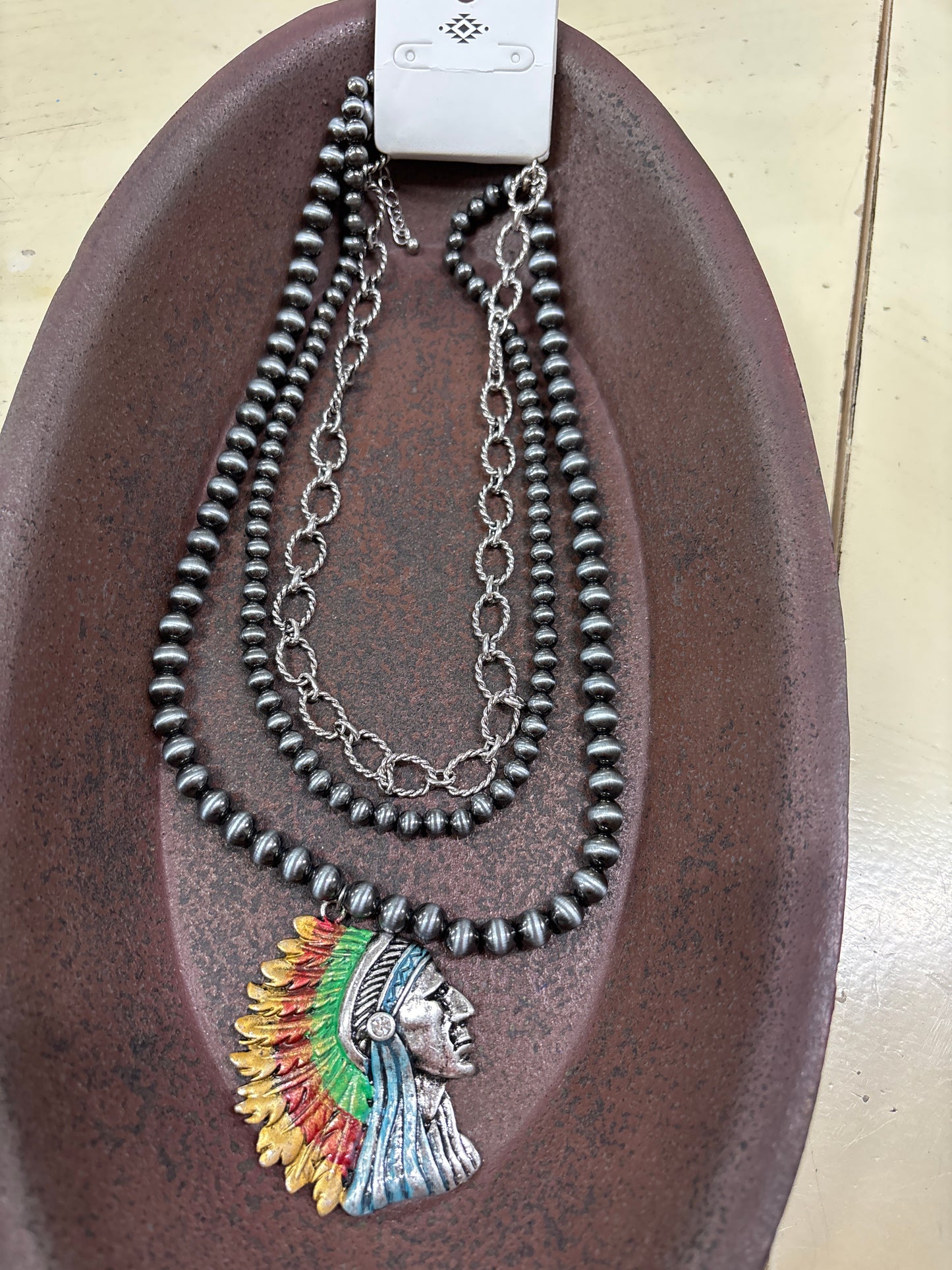 SILVER BEADED 12" W/INDIAN HEAD CHARM