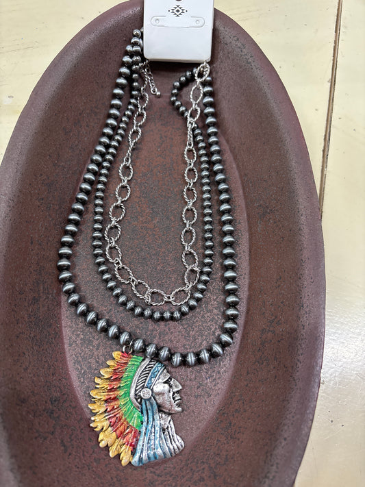 SILVER BEADED 12" W/INDIAN HEAD CHARM